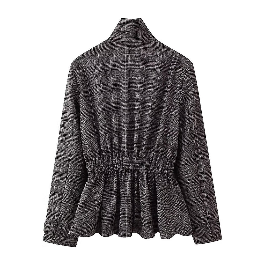 Plaid ruffled jacket+balloon version pants