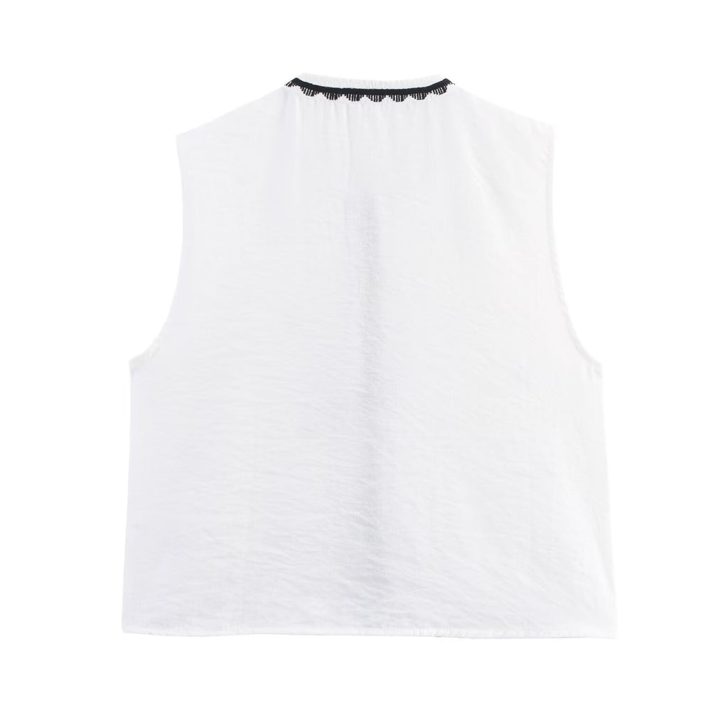 Embroidered Su Sui vest+shorts set