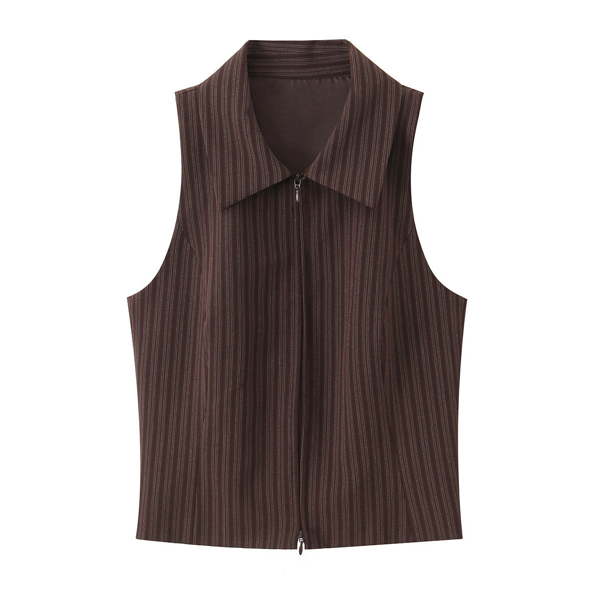 Zipper striped vest+flared pants set