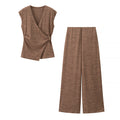 Pin texture sleeveless top+pants set