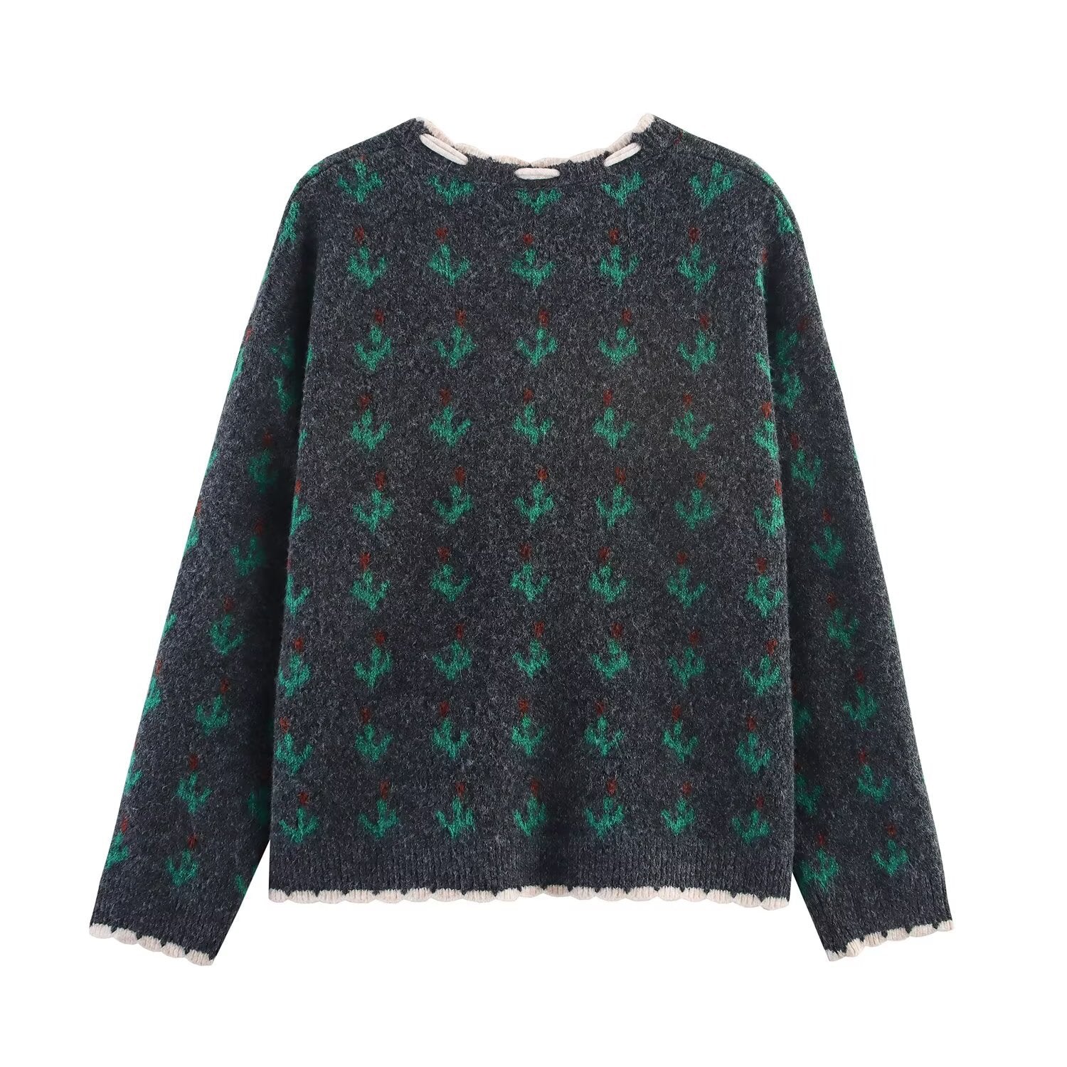 Jacquard Knitted Top+Half Skirt Set for Women's Clothing