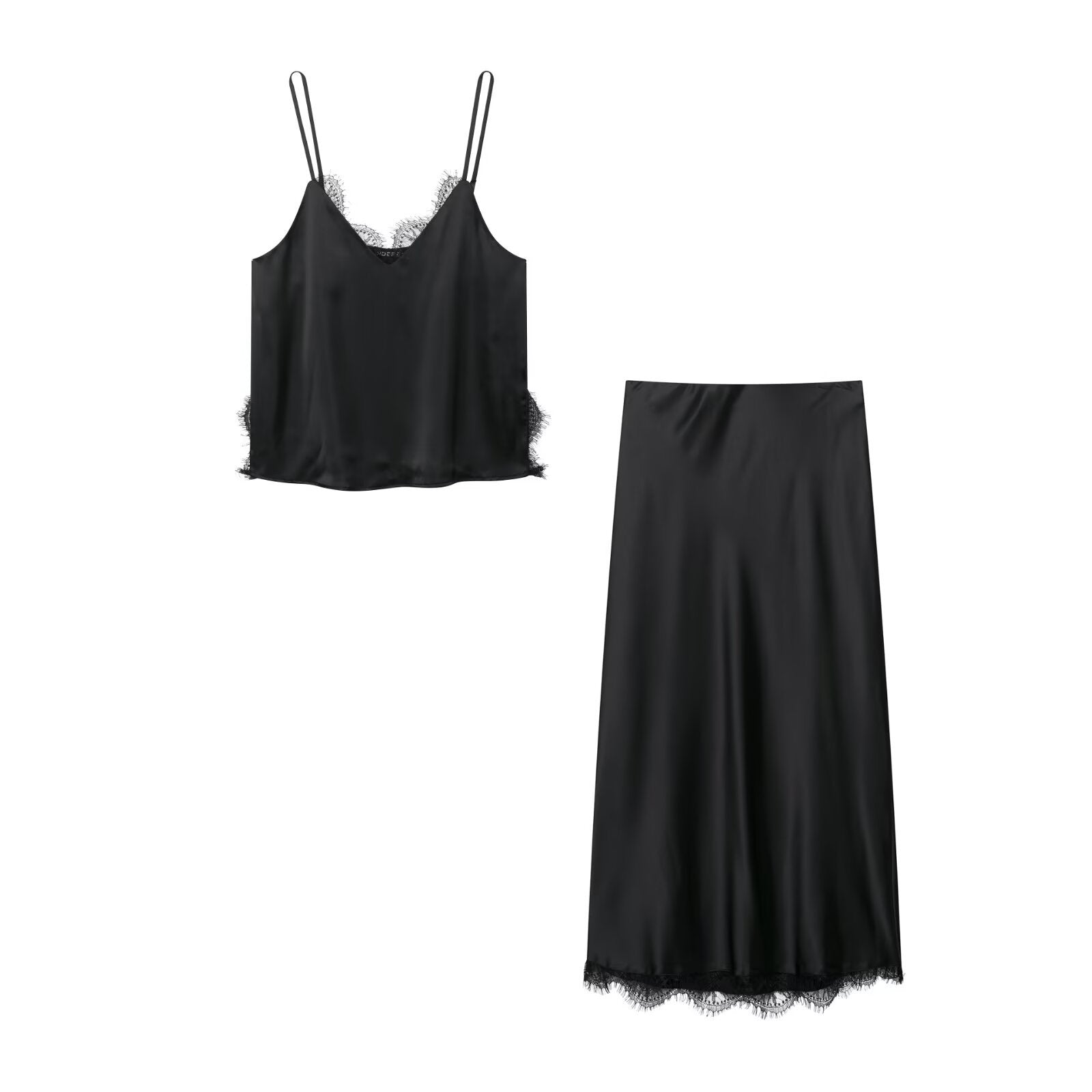 Lace trimmed top+skirt set