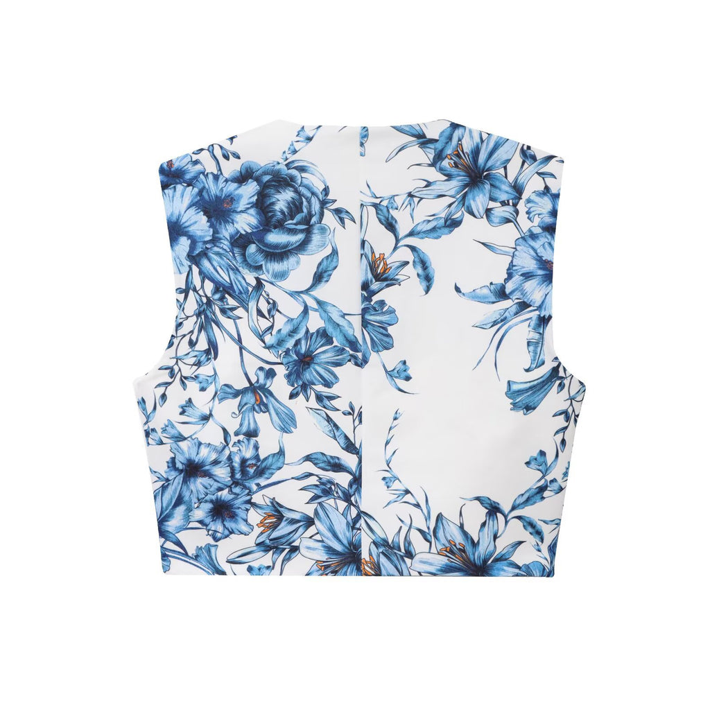 Printed short top+printed long skirt set for women