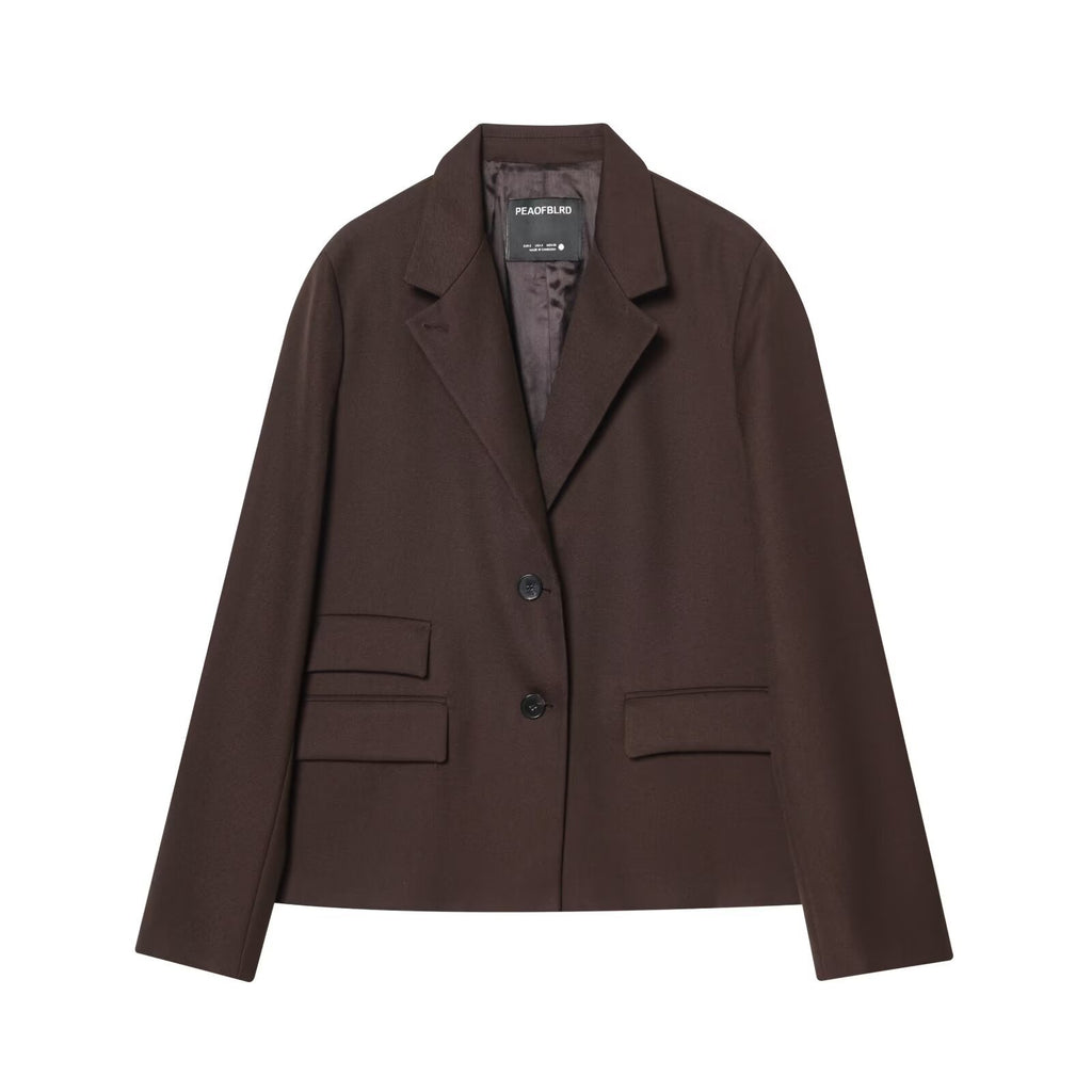 Pocket embellished suit jacket+wide pleated skirt