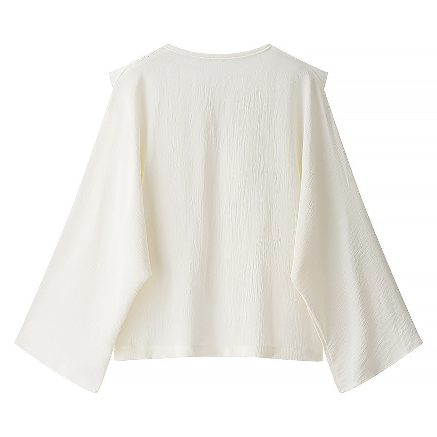 Lace patchwork lace up shirt+short skirt set