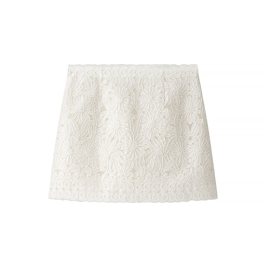 Lace patchwork lace up shirt+short skirt set