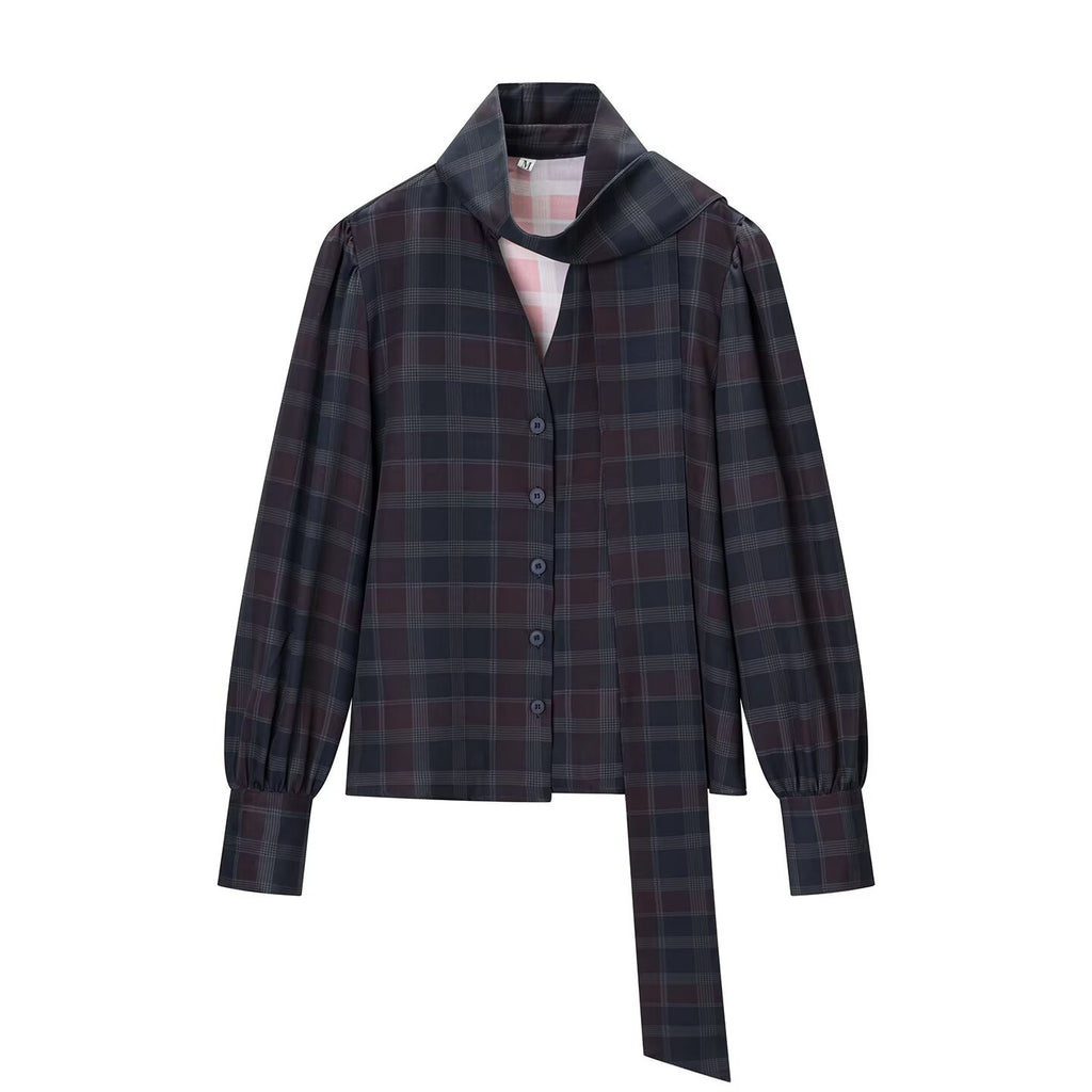 Plaid lace up top+plaid skirt set