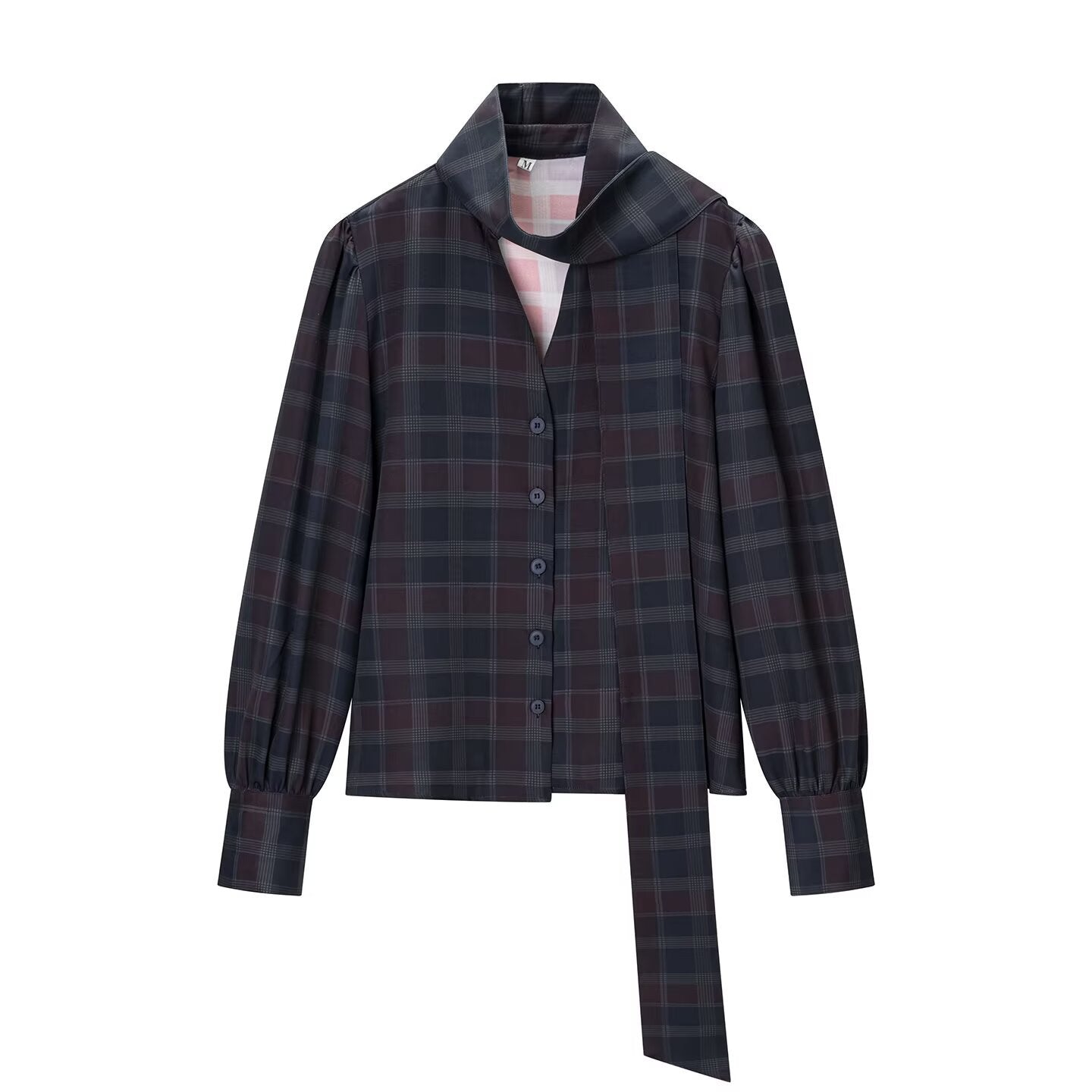 Plaid lace up top+plaid skirt set