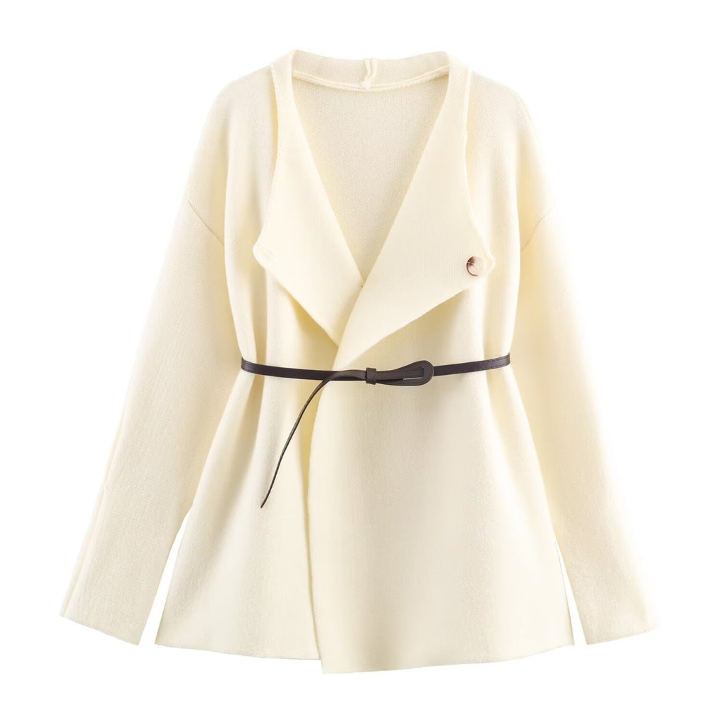 Solid color woolen jacket+straight leg wide leg pants set