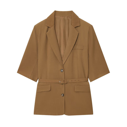 Belt and short sleeved suit style jacket+pants set