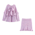 Ribbon Knitted Sweater+Skirt Set