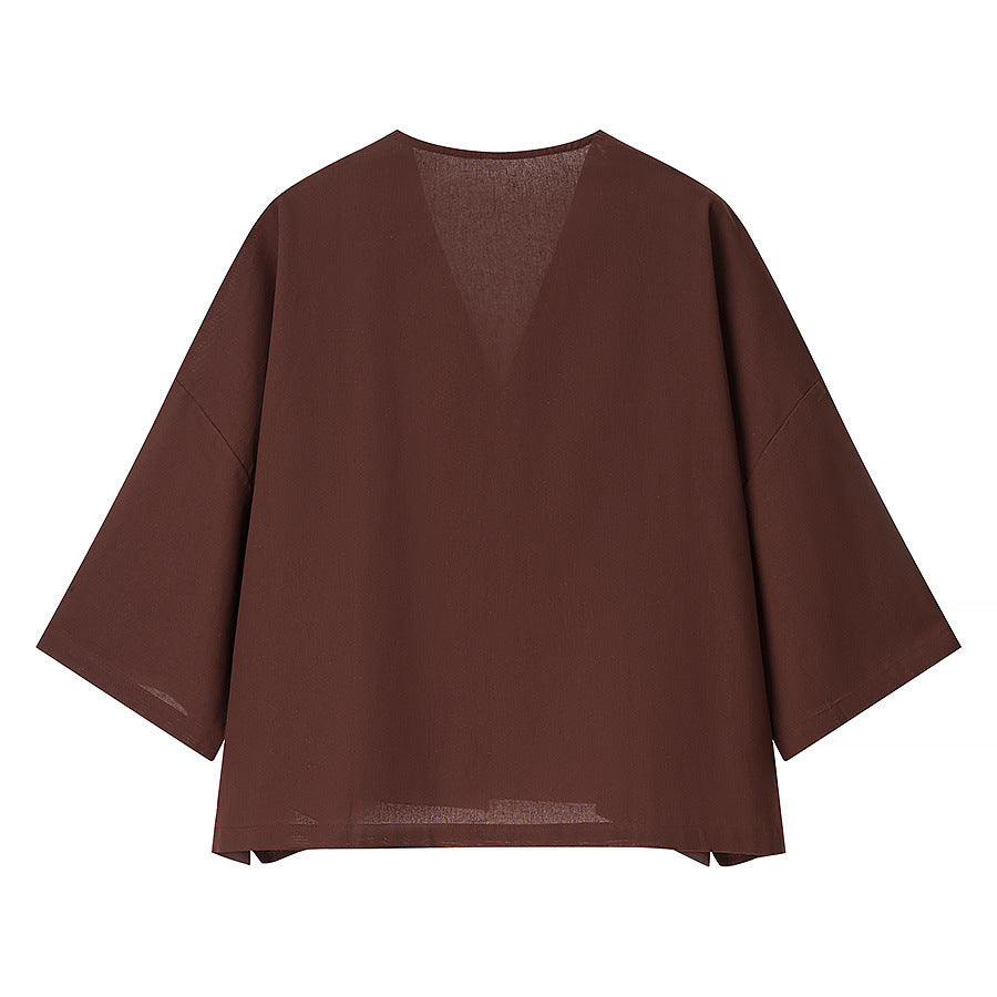 Solid color top+straight leg pants set