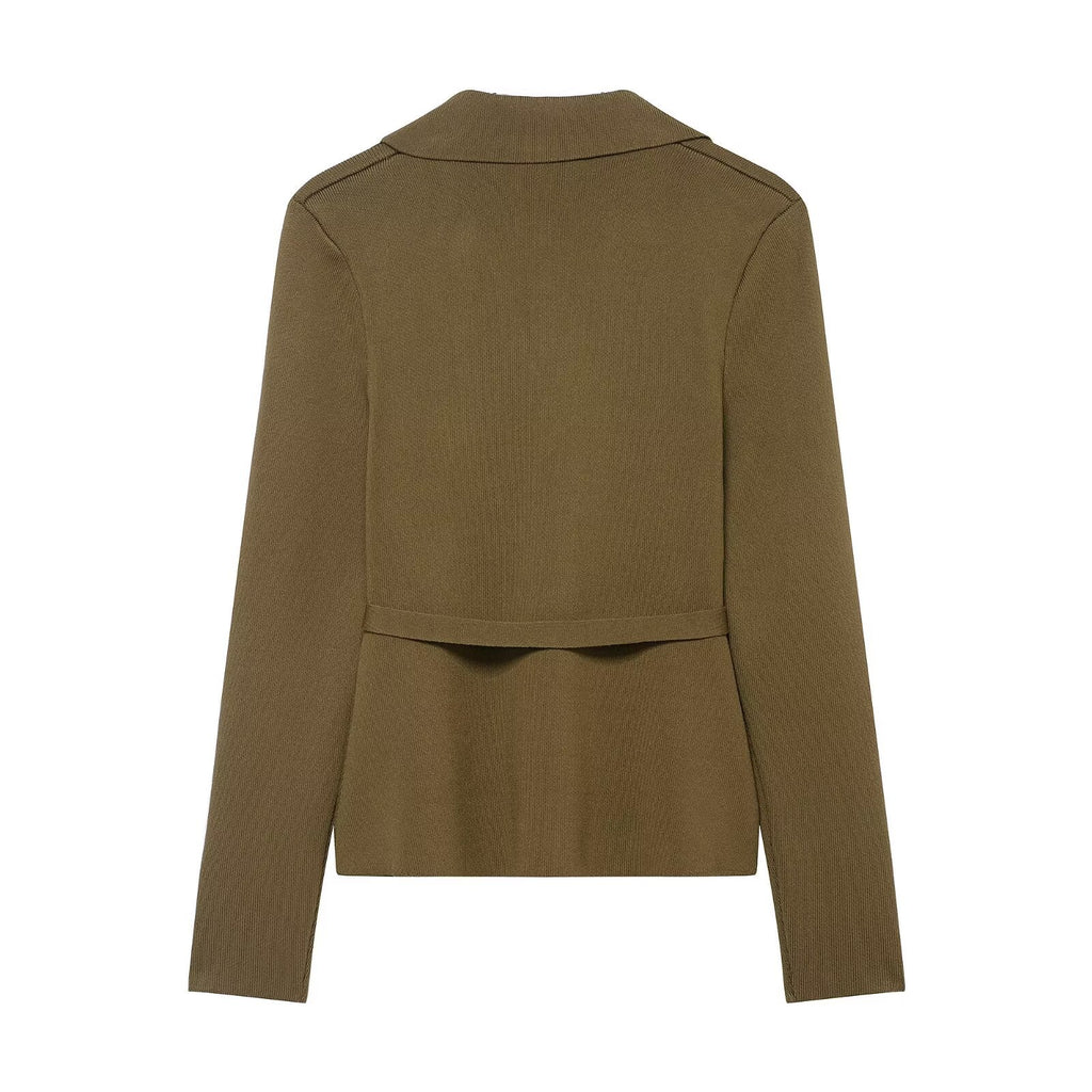 Knitted jacket with belt and skirt set