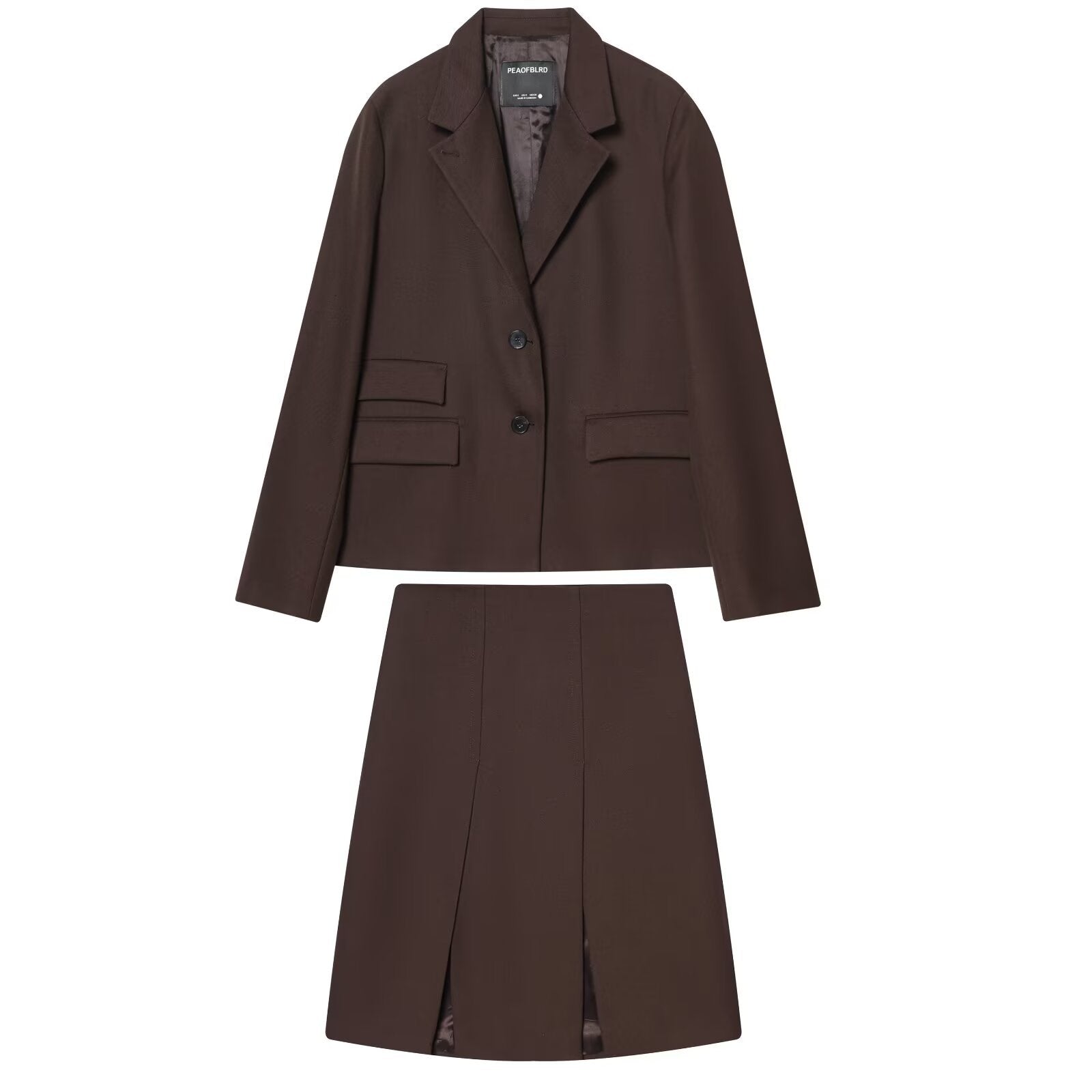 Pocket embellished suit jacket+wide pleated skirt