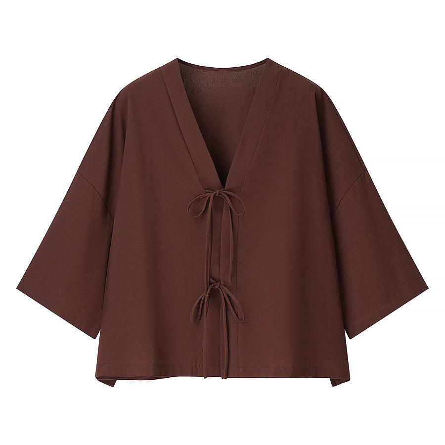 Solid color top+straight leg pants set